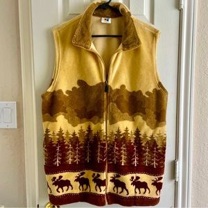 Vintage Cityscape Ladies Stag Deer Reindeer Fleece Vest XL